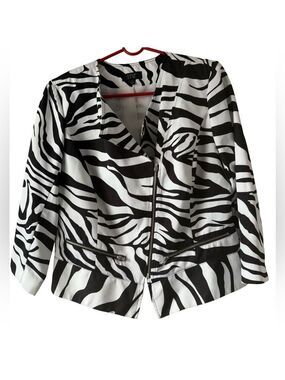 DONNA MOORE Y2K Zebra Print Lightweight Zip Front Peplum Blazer Medium $49